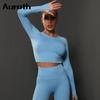 Auroth сексуальные женские рубашки для бега с длинным рукавом для йоги, укороченный топ, вязаная спортивная бесшовная рубашка для спортзала