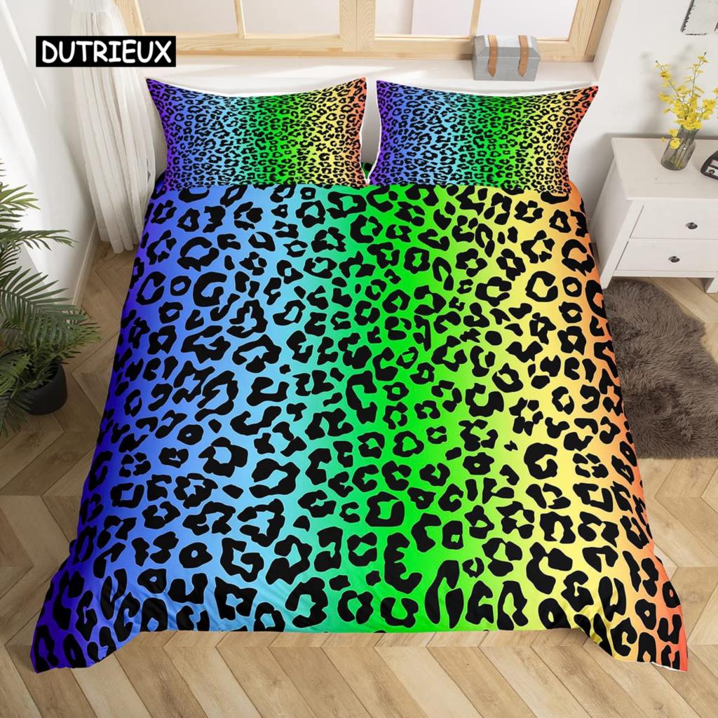 Комплект пододеяльника с леопардовым принтом, размер queen, красный цветочный лепестковый узор, чехол для одеяла, ветви, зеленый лист, принт гепарда, чехол для стеганого одеяла