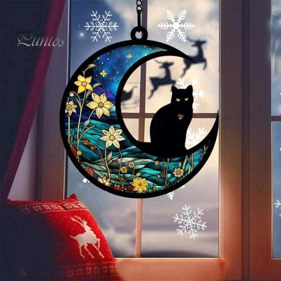 Hanging Ornament Colourful Cat/Dog On The Moon Design with Hanging Hole Vibrant Color Window Hanging Memorial Pendant Home Decoration