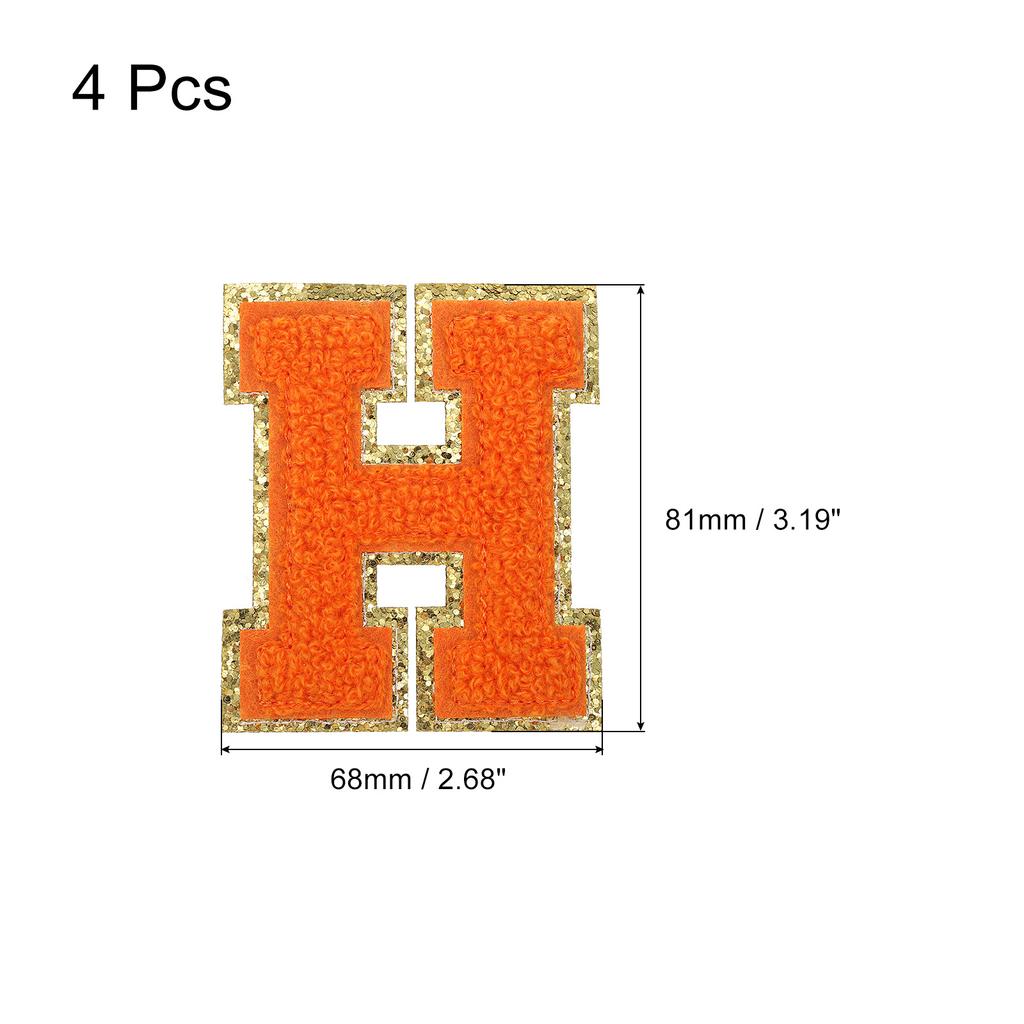 4pcs Chenille Letter Patches Iron on Letter Patches Embroidery Patch Iron on Sew on Jacket Embroidered Letter Patches Orange