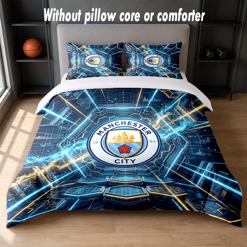 Manchester City Design Bed Bedding Set 1 Duvet Cover + 2 Pillowcases Soft Breathable Household Bed Linens