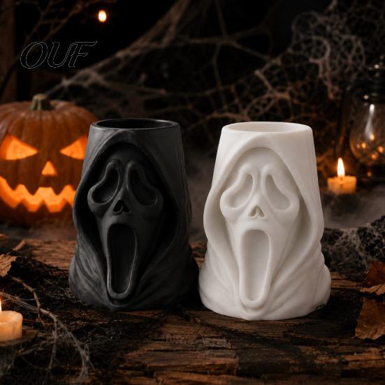 Spooky Table Centerpiece Halloween Ghost Face Candy Bucket, 3D Printed Trick or Treat Snack Holder, Small Ornament Holder Screaming Desktop Organizer