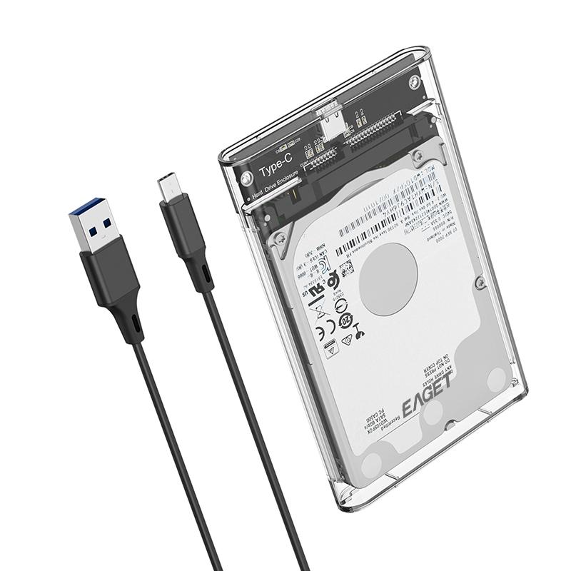 EAGET 2,5-дюймовый внешний корпус жесткого диска USB 3.0 для SATA III, корпус жесткого диска для 2,5-дюймового SATA HDD SSD макс. 6 ТБ, поддержка UASP