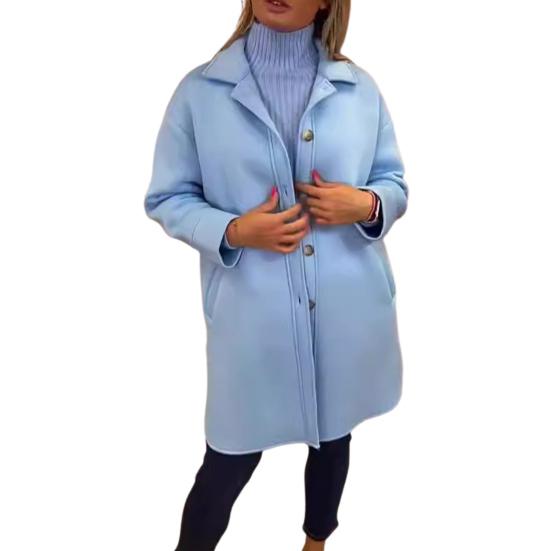 Women Winter Overcoat Single-breasted Retro Turn-down Collar Long Sleeves Buttons Cardigan Mid Length