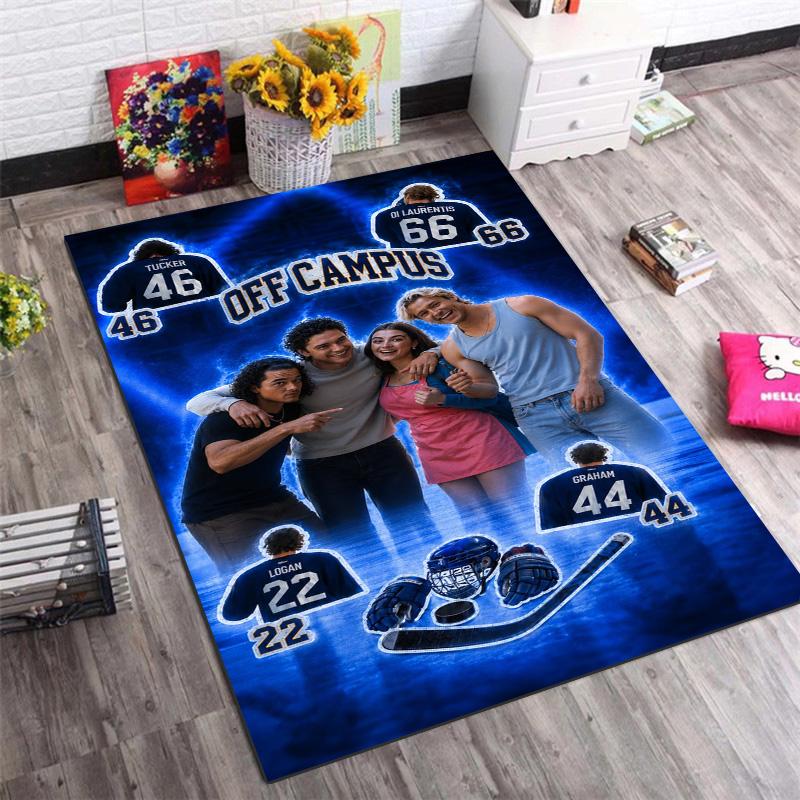 Off‑Campus Character Group Photo Collage Print Area Rug Hockey Romance Book Theme Non‑Slip Rectangular Floor Mat Book Fan Living Bedroom Decor Rug