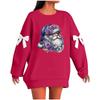 Ladies' Christmas Printed Bow Round Neck Long Sleeved Loose Pullover Sweater Sweatshirt Top