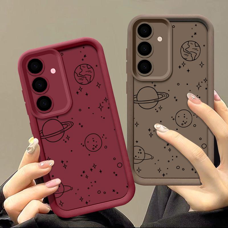 Cartoon Planet Print Phone Case For Samsung S25 S24 FE S23 S22 Ultra S21 S20 FE A55 A54 A53 A52 A35 A34 A15 A14 Soft Shockproof Frosted Silicone Cover