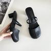 Fashion New Red Black Round Heel Minimalist Sandals Summer Women's Coarse Solid Color Fashionable French High-heel Slippers Size 39