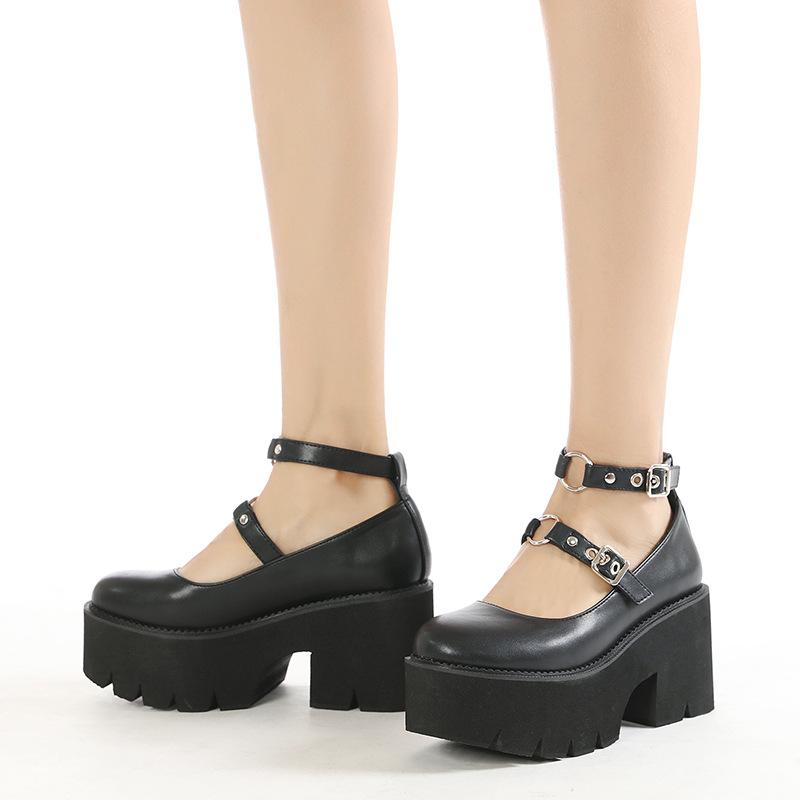 Gothic Chunky Platform Shoes Women Buckle Strap Thick High Heels Mary Janes Pumps Girls Black Lolita Cosplay Shoes Size 42 43