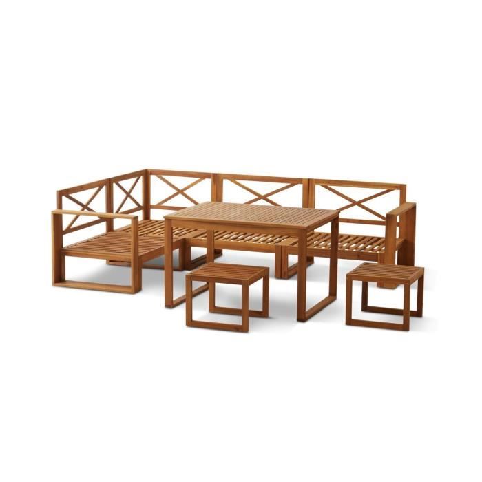 Modular Corner Garden Furniture LEVATA DINING - FSC Acacia Wood - 7 People - Linen Grey + Cover Included