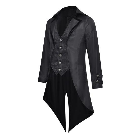 Men Tuxedo Gothic Style Slim Fit Tuxedo Jacket Lapel Long-Sleeved Suit Coat Retro Design Punk Mid-length Overcoat
