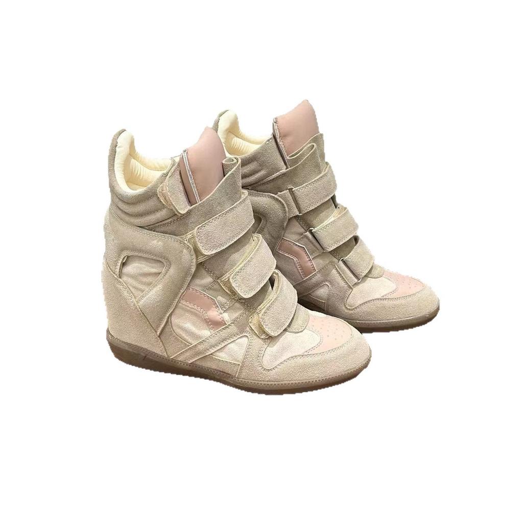 Осень и Зима Натуральная Кожа Толстая Подошва Внутреннее Увеличение Высоты Обувь Повседневная На липучке Высокие Женские Универсальные Увеличивающие Рост