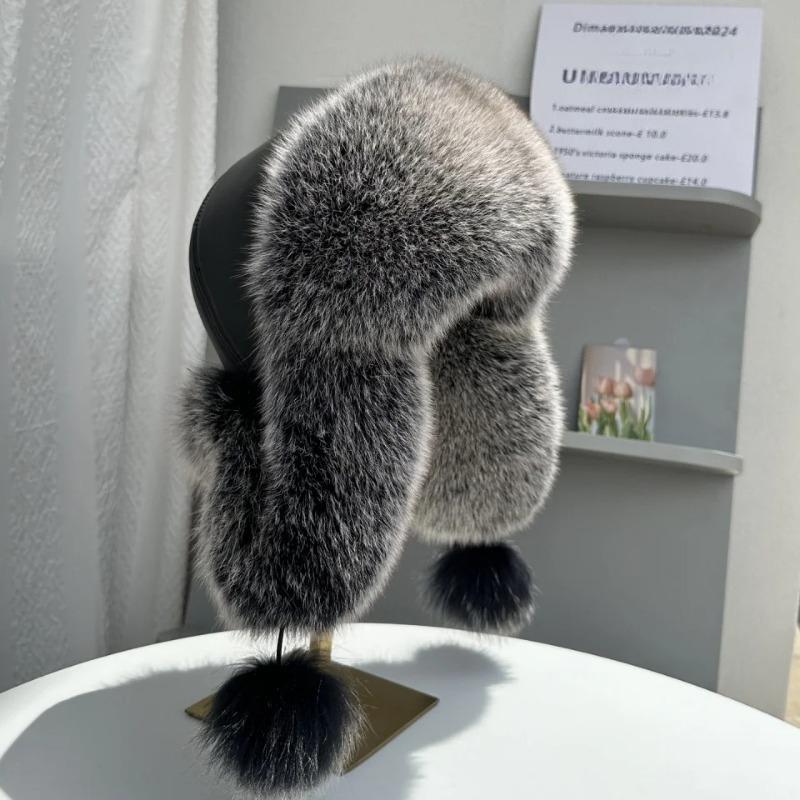 Женская шапка-ушанка из лисьего меха, защищающая уши, модная, роскошная шапка-бомбер из натурального лисьего меха, зимняя уличная шапка из мягкой овчины для девочек