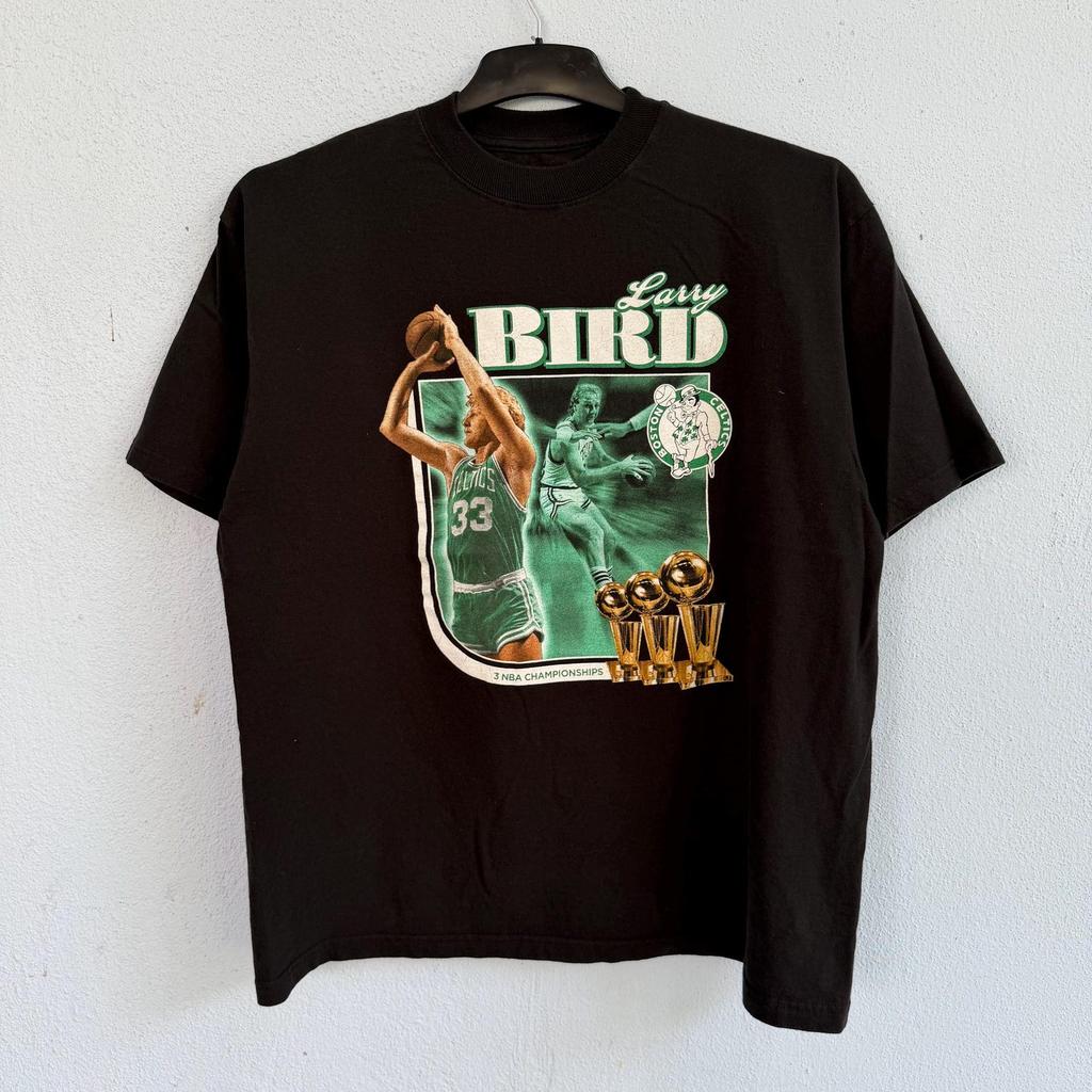 Adidas Larry Bird Boston Celtics Tribute Black T-Shirt – Retro NBA Legend 3 Championships Graphic Tee