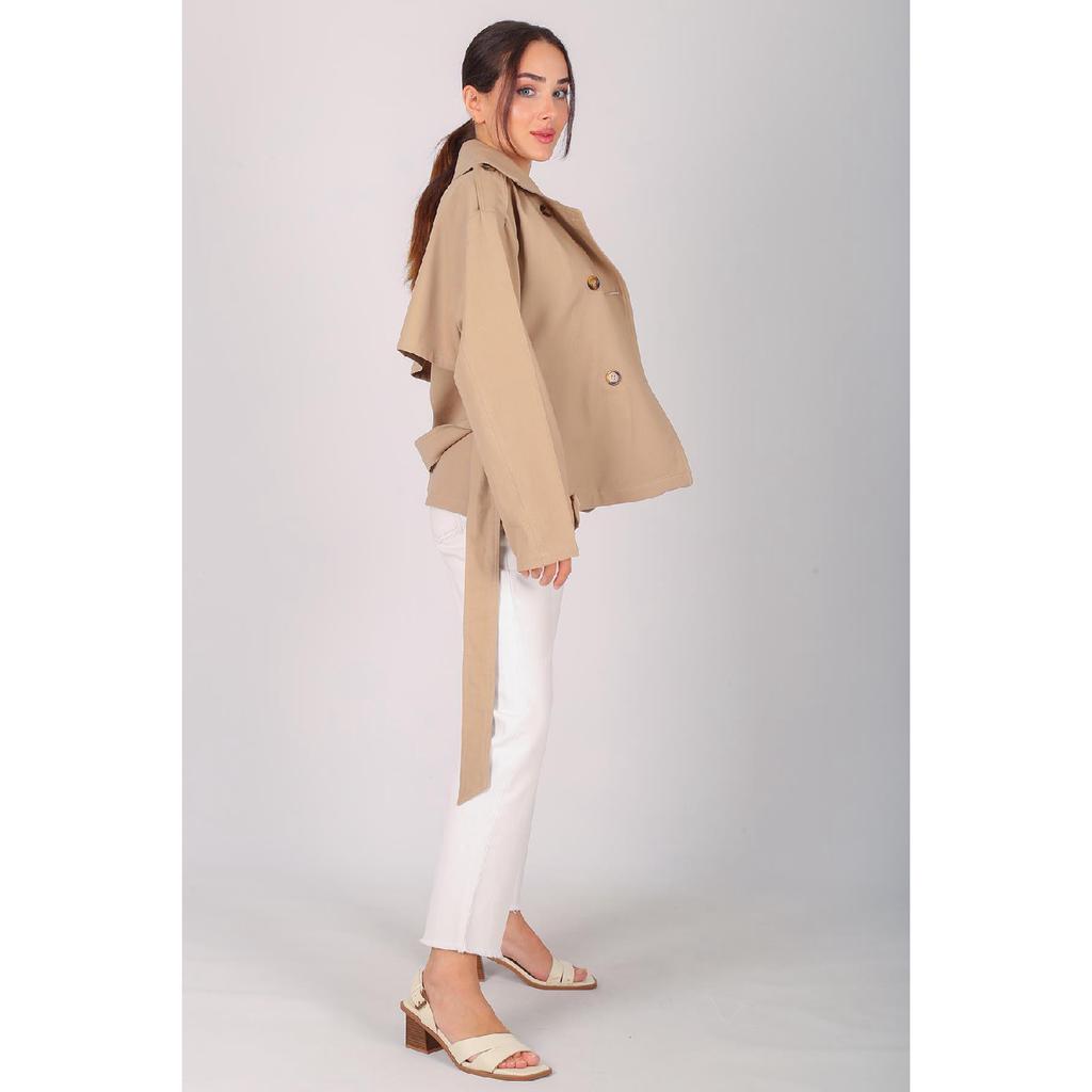 Women's Black Belted Short Trench Coat