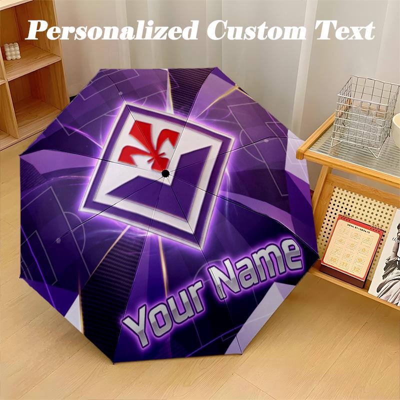 8 Rib Auto Folding Umbrella Fiorentina FC Print Custom Name Text Portable Rain Gear
