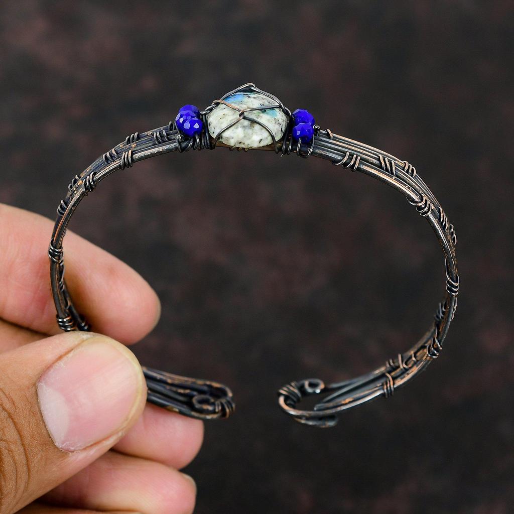 K2 Яшма Браслет-манжета Лазурит Бусины Браслет Медная проволока Обернутые ювелирные изделия Регулируемый браслет Ювелирные изделия ручной работы из драгоценных камней Подарок для мамы