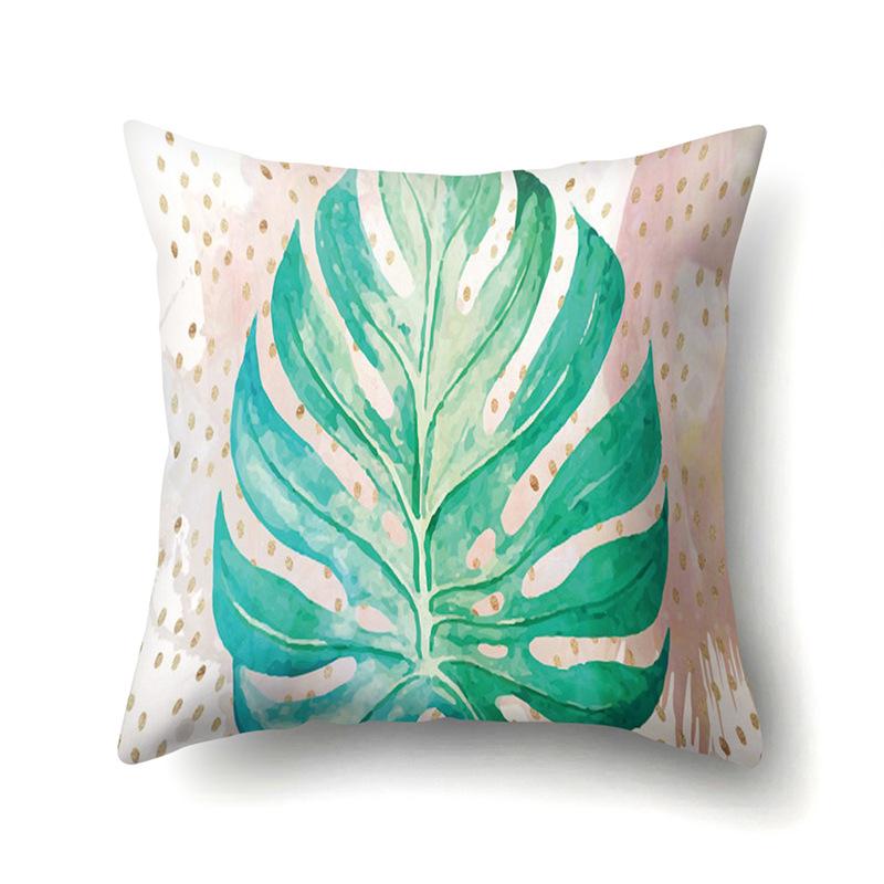 Polyester Pillowcase Ins Style Plant Flowers Nordic Printed Peach Leather Velvet Cushion Cover Sofa Waist Cushion Cover