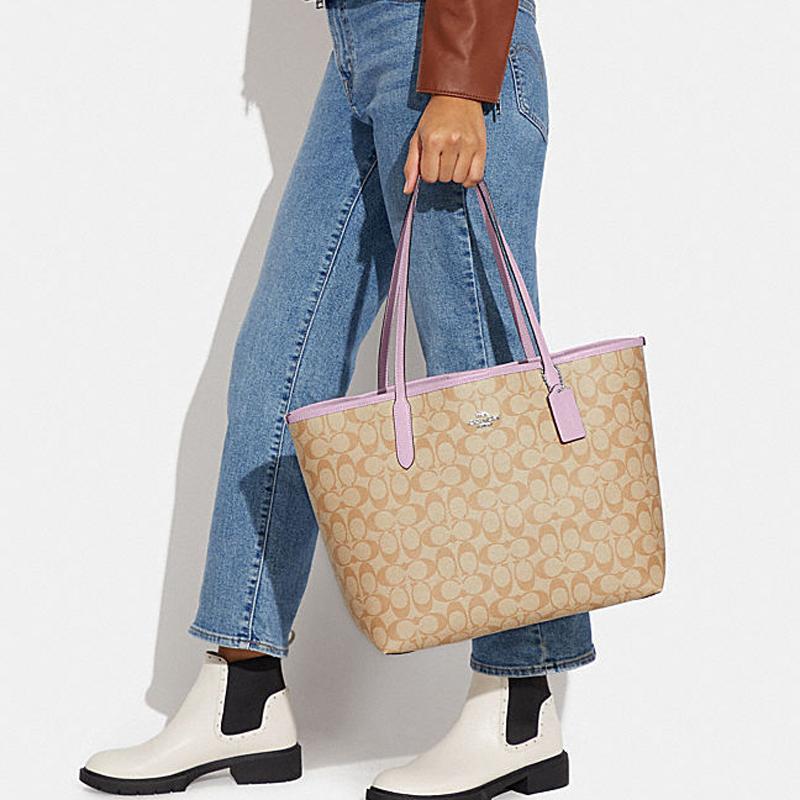 New COACH City PVC Tote Bag Shopping Bag Shoulder Bag Handbag Large Size Women's Light Khaki 5696-SVV7O