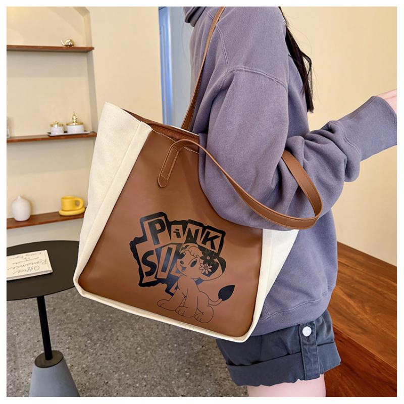 Холщовая сумка-тоут, женская сумка через плечо, большая вместительная студенческая сумка с героями мультфильмов