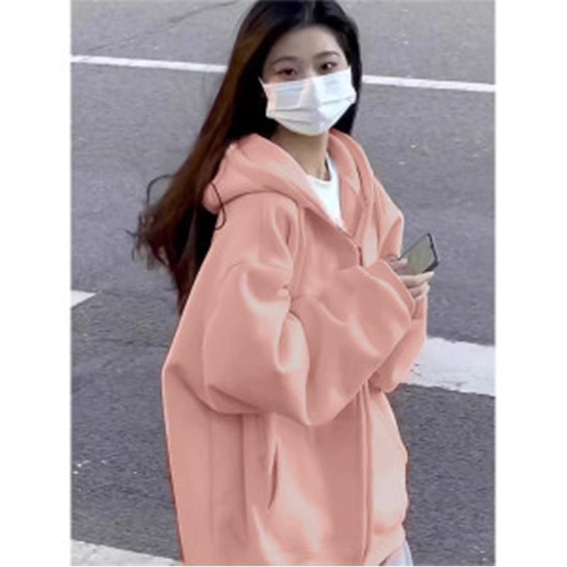 Новая коллекция 2025 года: розовая толстовка с капюшоном и кардиган в корейском стиле для женщин — легкий, свободный крой, идеально подходит для ранней осени/весны.
