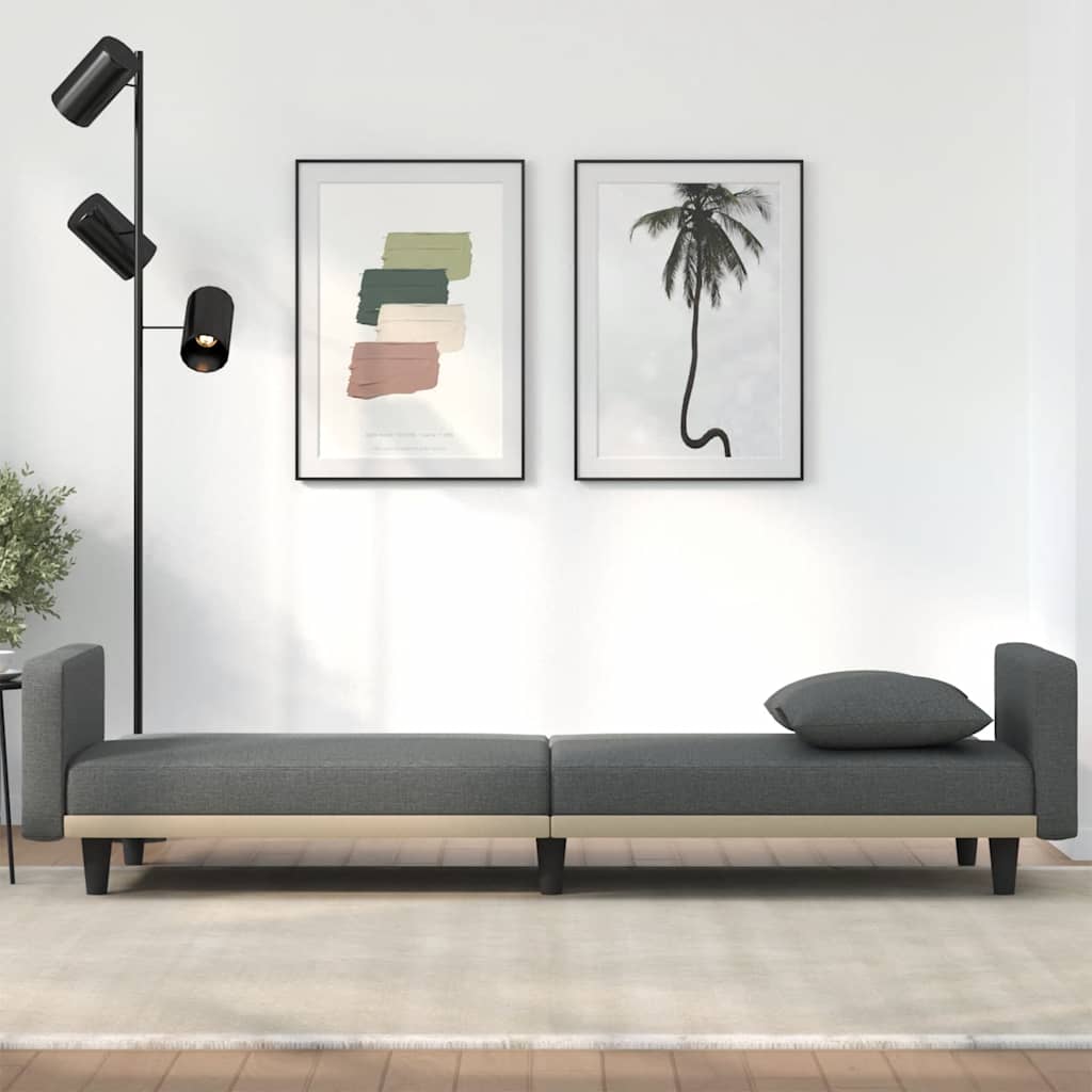 Sofa Bed with Cushions Dark Gray Fabric