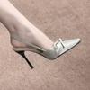 Fashion 2025 New Bow Wrapped Toe Sandals Women's Fashion Pointed Toe Shallow Mouth Slip Strap Anti-Slip Wear-Resistant High Heels