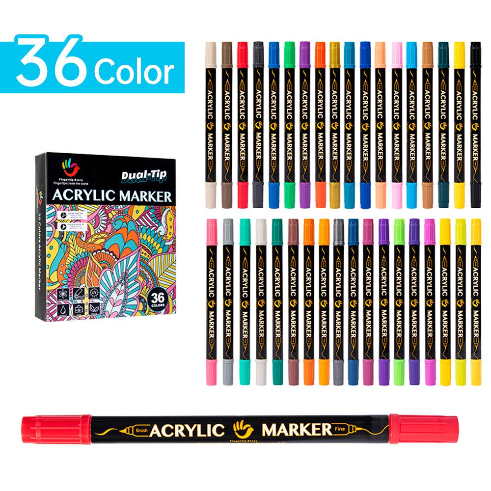 36-Pack  Acrylic Paint Markers Vibrant Color Assortment Dual-Tip Quick Dry Non Toxic for Kids Adult