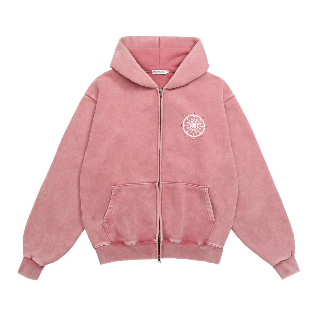 Noscouleurs Ethinic Stud Zip Hoodie Pink
