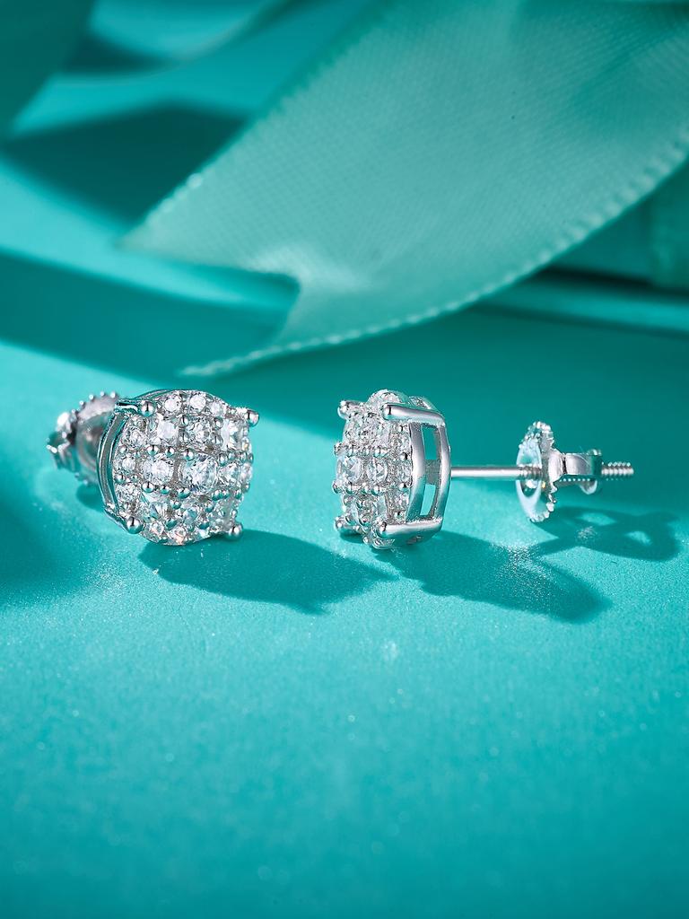 D Color VVS Moissanite Lab Diamond 925 Sterling Silver Fine Stud Earrings Iced Out Vintage Style for Men and Women