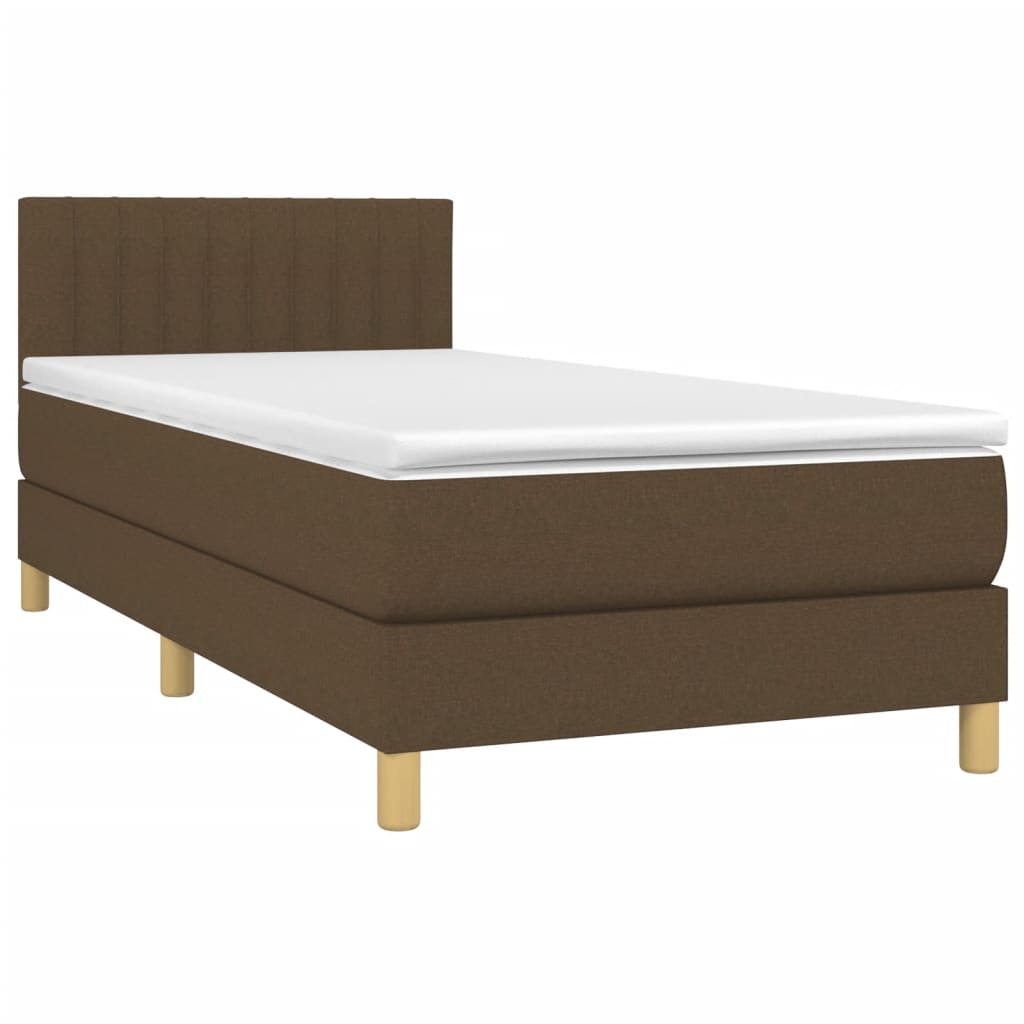 Box Spring Bed with Mattress Dark Brown 90 x 190 cm Fabric