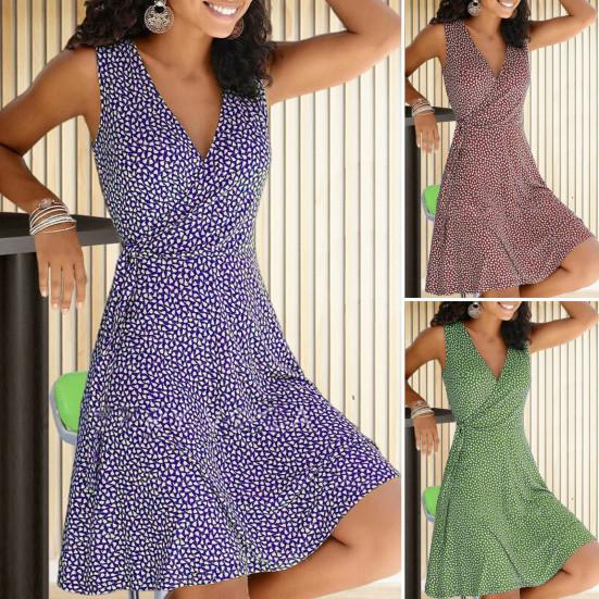 Летнее женское платье с V-образным вырезом без рукавов А-силуэта с большим подолом, приталенное, плюс размер, на шнуровке, с принтом, курортное мини-платье, короткое платье для шоппинга для свиданий
