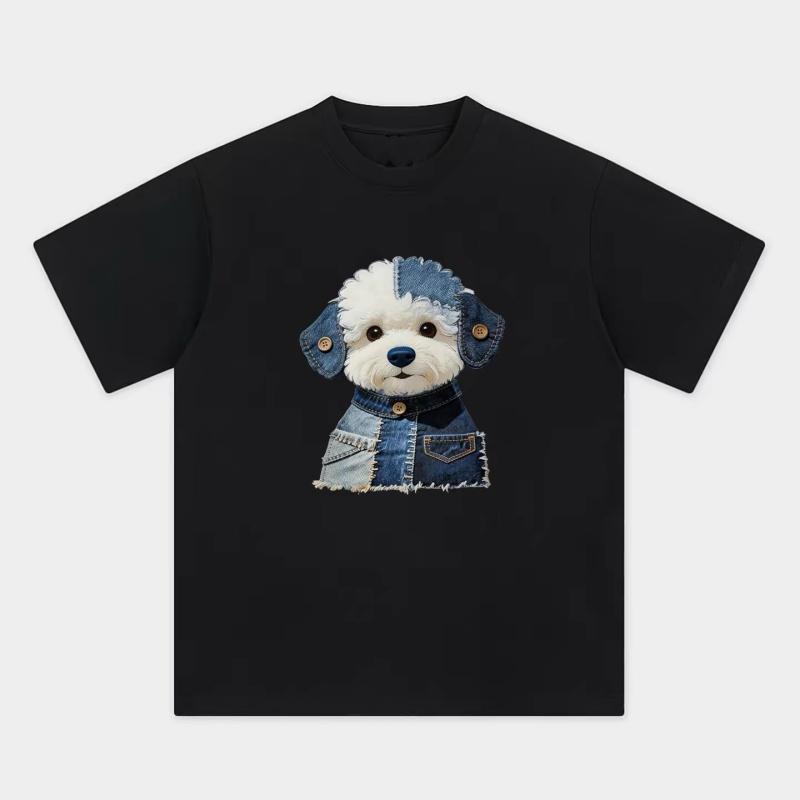 Zazomde Kawaii Patchwork Dog Print Tshirt Unisex Unisex Harajuku Aesthetic Short Sleeve Breathable Cotton Daily Casual Tops Summer