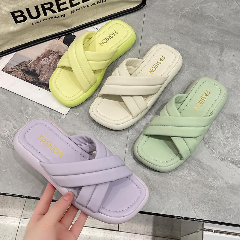 Женские тапочки корейская мода мягкая подошва уличные тапочки женские сандалии 2024 летние нескользящие шлепанцы Pantuflas De Mujer