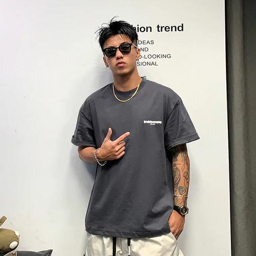 Новая мужская летняя трендовая футболка с короткими рукавами и круглым вырезом из 100% чистого хлопка с буквенным принтом спереди и сзади