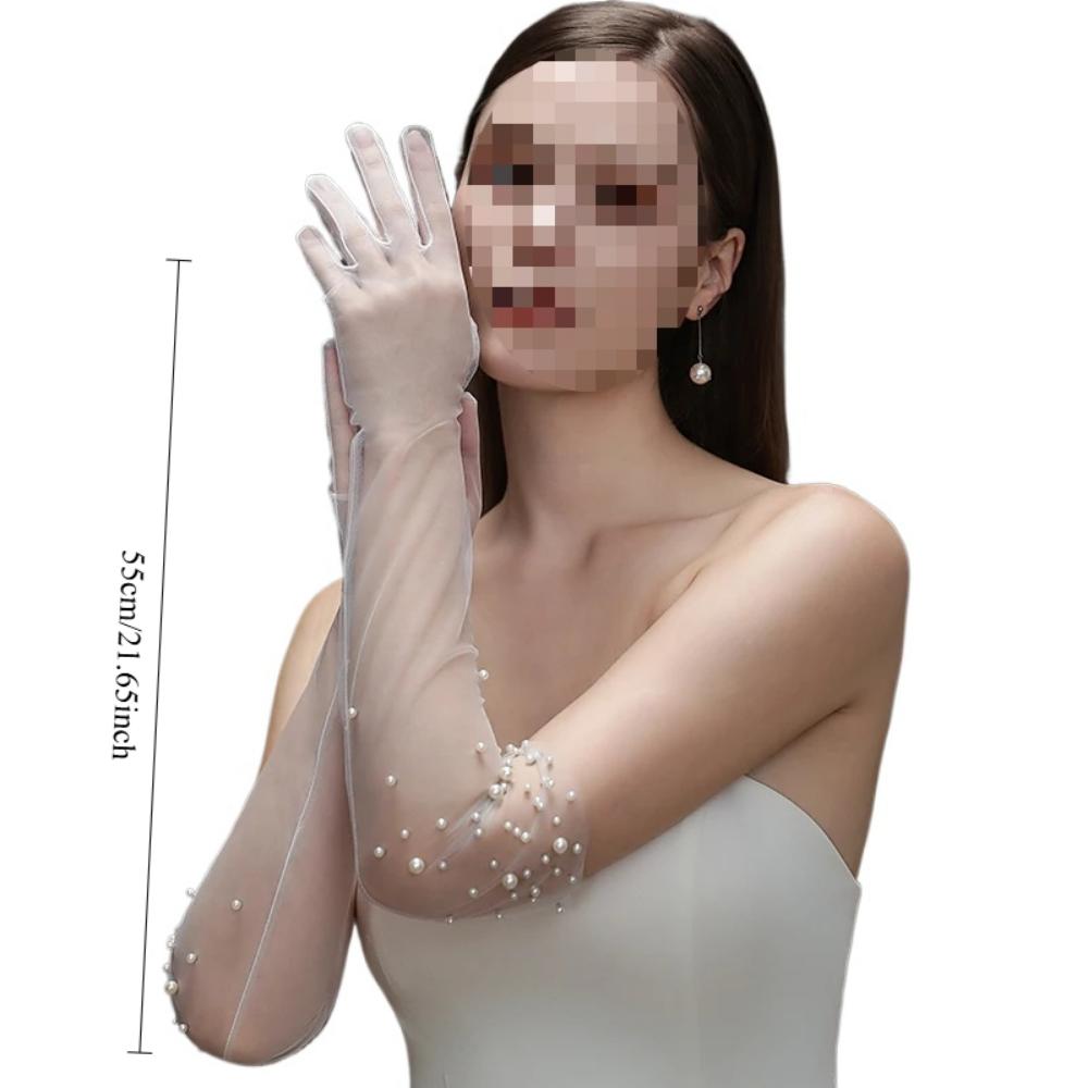 Bridal Gloves Heavy Handmade Beading Elegant Long Elegant Slim Wedding Dinner Party Tulle Gloves Wedding Accessories