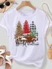 (Азиатский размер) клетчатый тренд дерево милый с Рождеством новый год женский топ футболка фестиваль с круглым вырезом одежда принт мода дамы графические футболки