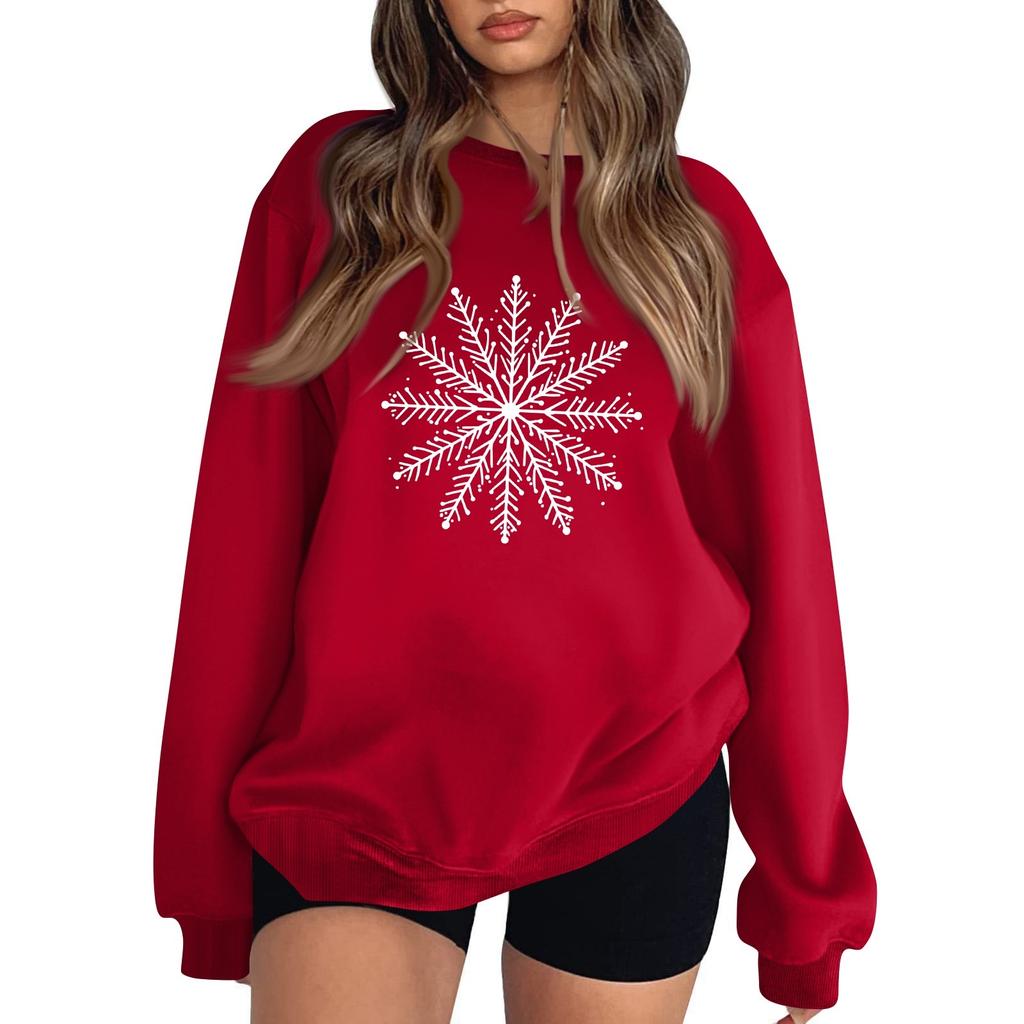 Women's Casual Fashion Christmas Print Long Sleeve O-Neck Sweatshirts Pullover Top