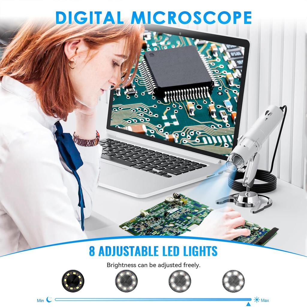 SKYBASIC Wifi Digital 2MP Portable Handheld Microscope with 8 Compatible with and Mac for Skin Circuit Board Biological and As a Fun Holiday Gift