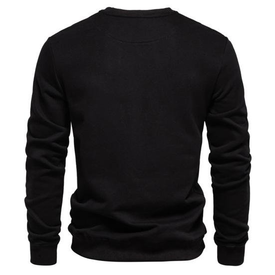 Fall Winter Men Top Loose O Neck Long Sleeves Pure Color Warm Pullover Mid