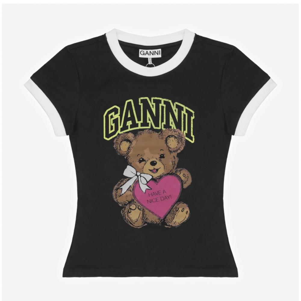 Ganni Женская футболка с контрастным воротником и рукавами Baby Fit T4335 252
