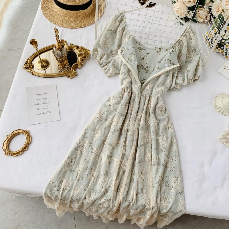 Summer Fairy Dress Women French Style Vintage Retro Chiffon Dress Puff Sleeve Casual Elegant Floral Print Dress Women 2025 New