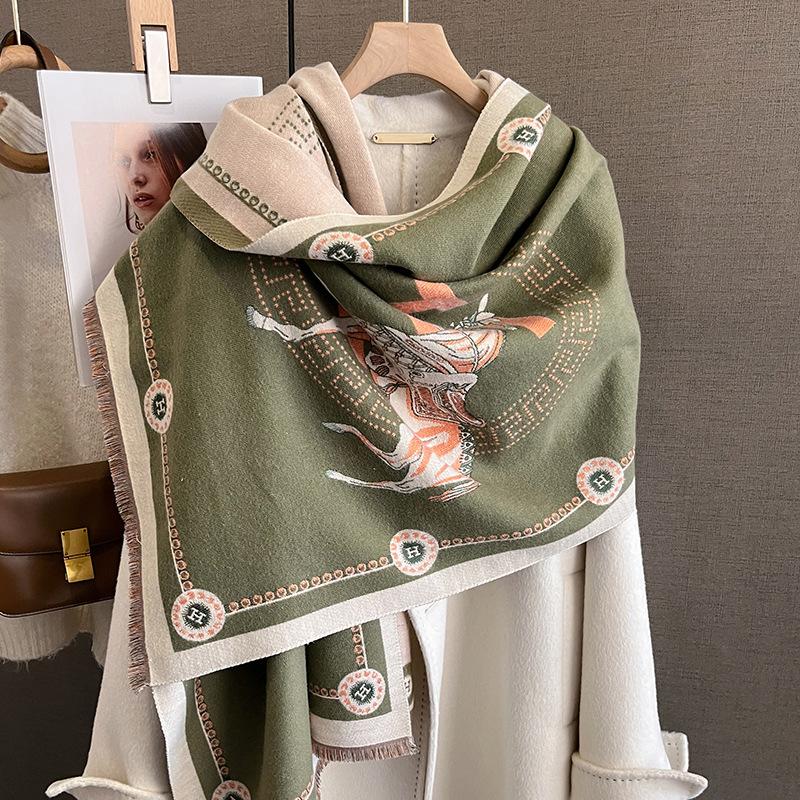 185x65cm New Fashion Pony Pattern Cashmere Scarf for Women Winter Acrylic Scarf Fashionable and Versatile Warm Shawl