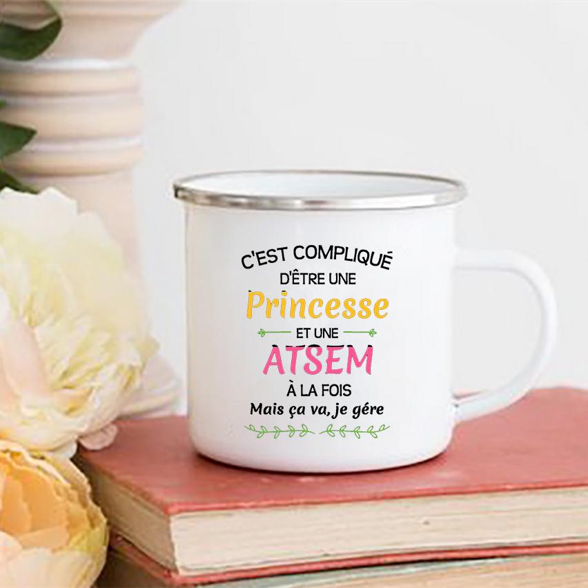 Кружка для кофе Merci Maîtresse/Atsem Print Напитки Вода Молоко Кружка Креативные эмалированные кружки Школа Дом Ручка Посуда для питья Подарки учителю