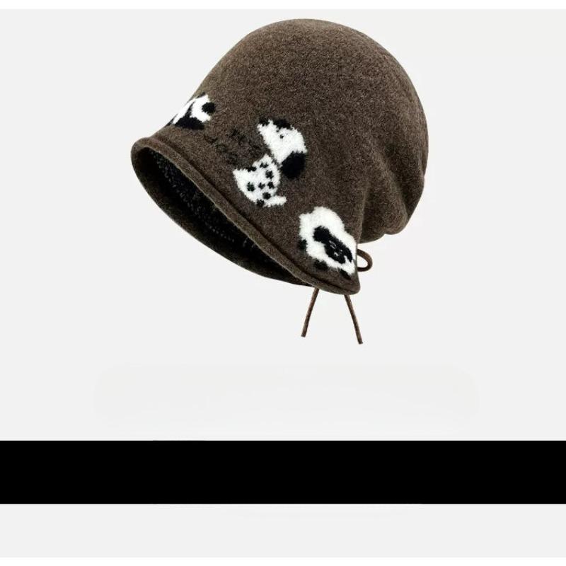 Cute Cartoon Animal Jacquard Drawstring Beanie, Women Autumn Winter Warm Ear Protection Hat, Big Head Circumference, Slim Face Trendy Cold Hat