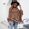 Autumn and Winter Women Solid Loose Bat Sleeve Cross Border Cloak Cardigan Knitwear Half High Collar Sweater