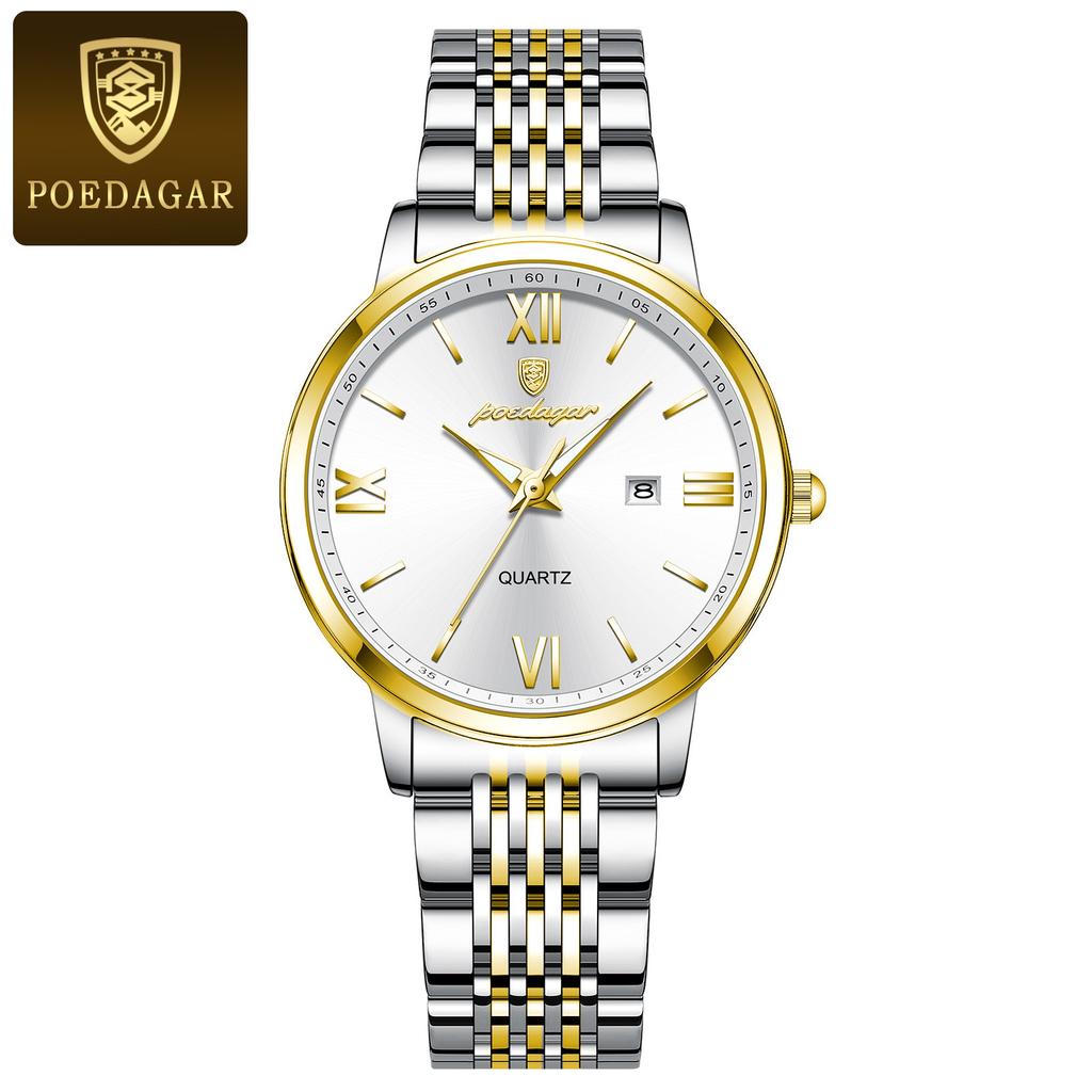 POEDAGAR Luxury Watch For Woman Elegant Waterproof Luminous Date Quartz Ladies Wristwatch Gold Stainless Steel Women Watches