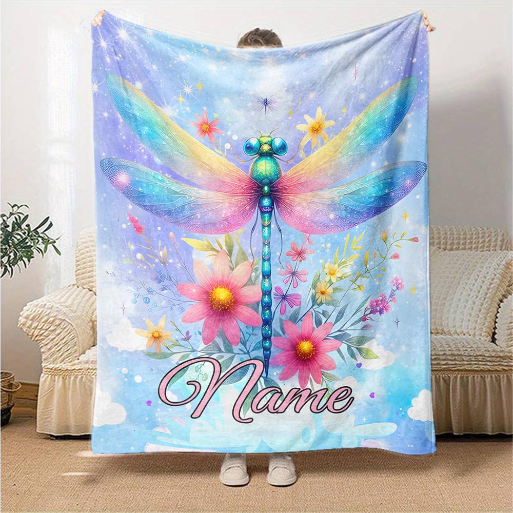 Colorful Dragonfly In A Magical Garden Lightweight Customize Text Warmthful Decor Suitable For Sofa Couch Office Bed Picnics For All Occasions Modern