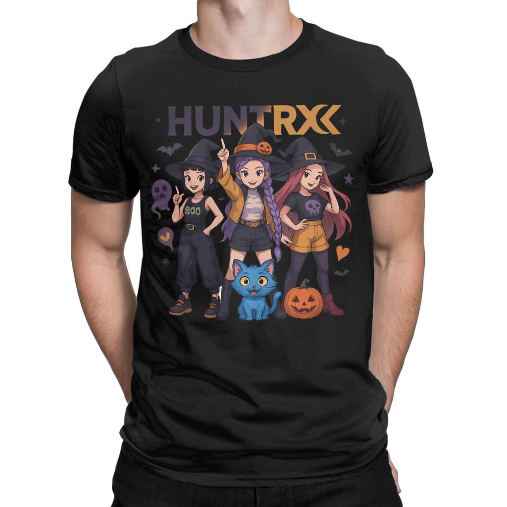 Spooky Hunterx Halloween Kpop Demon Hunters Huntrix Girl And Tiger T Shirt for Men Cotton Humorous T-Shirt Round Neck Tee Shirt