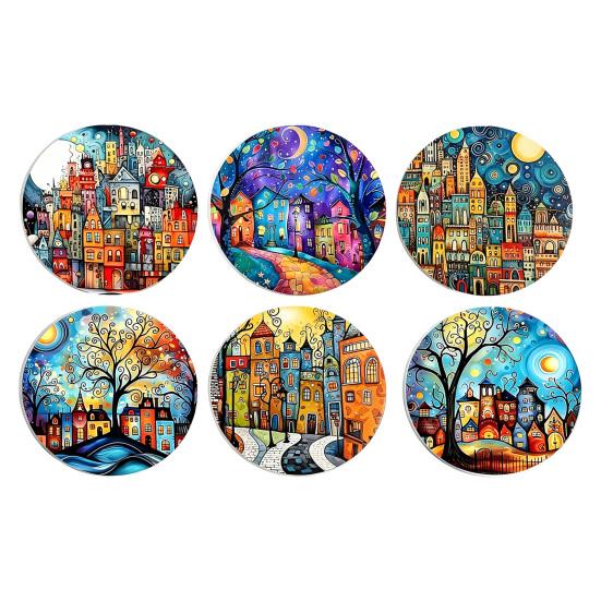 jijijing 2PCS Car Coasters, Oil Painting Print, Decorative Non-Slip Thermal Pads, Stain-Resistant Easy to Clean Cup Holders, for Home Kitchen